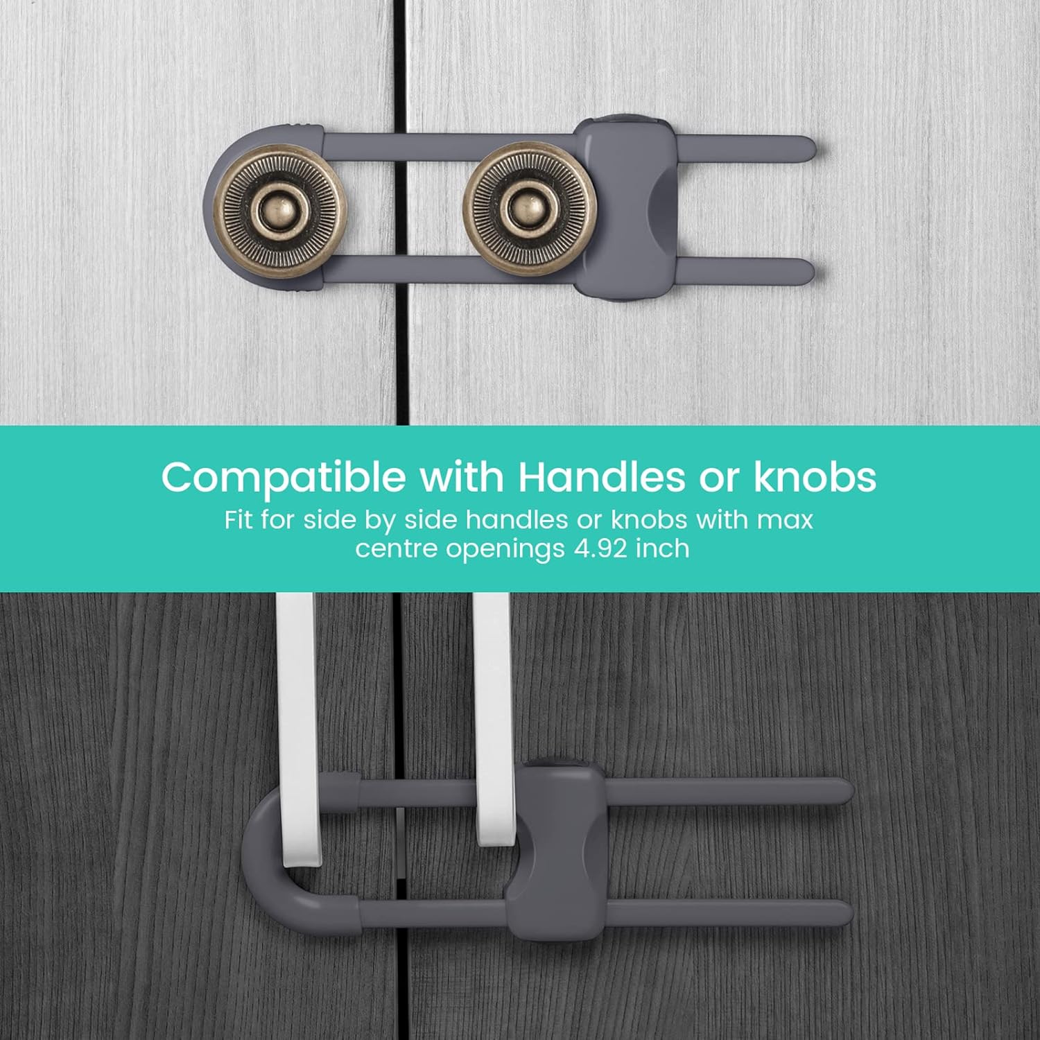 10 Pieces Cabinet Locks for Babies, U-Shaped Proofing Drawers Safety Child Locks Adjustable, Easy to Use Childproof Latch for Knob Handle on Kitchen Door Storage Cupboard Closet Dresser (White) - Image 4